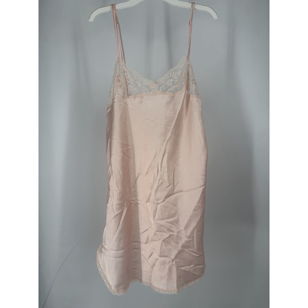 Vintage 90s Victoria's Secret Pink Satin Lace Slip Dress Lingerie L Coquette